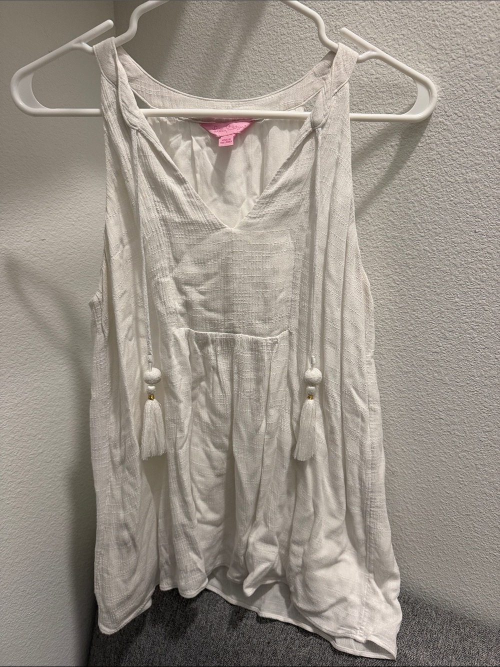 Lily Pulitzer White Tassel V-Neck Tank Top